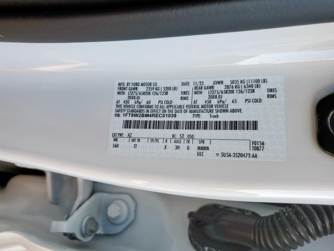 2024 Ford F250 Super მანქანა იყიდება აუქციონზე, vin: 1FT8W2BM4REC01039, აუქციონის ნომერი: 90714095
