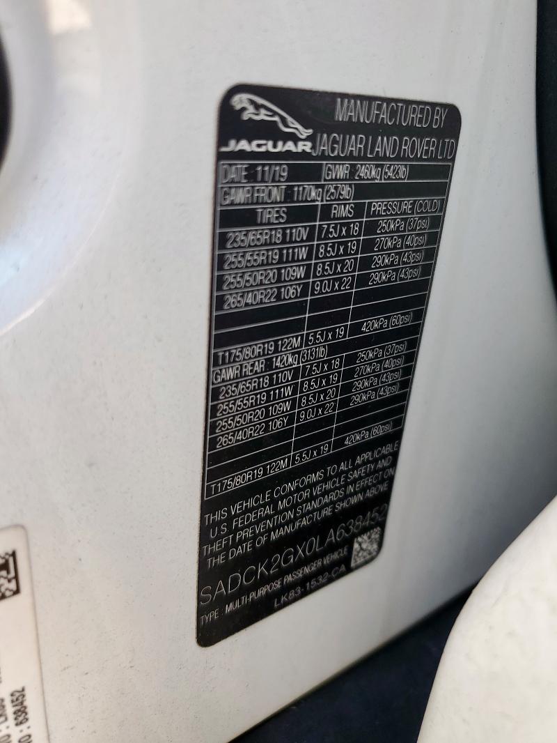 Продажа на аукционе авто 2020 Jaguar F-pace, vin: SADCK2GX0LA638452, номер лота: 82452275