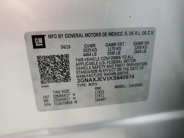 2019 Chevrolet Equinox Lt მანქანა იყიდება აუქციონზე, vin: 3GNAXJEV1KS640974, აუქციონის ნომერი: 83960185