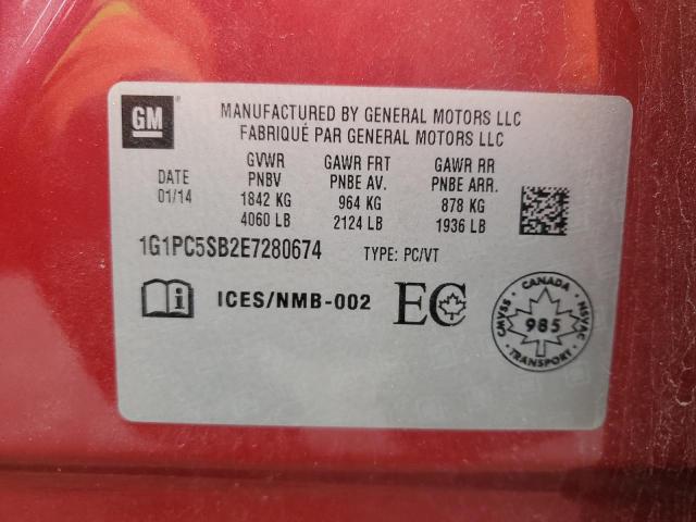 86996605 :رقم المزاد ، 1G1PC5SB2E7280674 vin ، 2014 Chevrolet Cruze Lt مزاد بيع