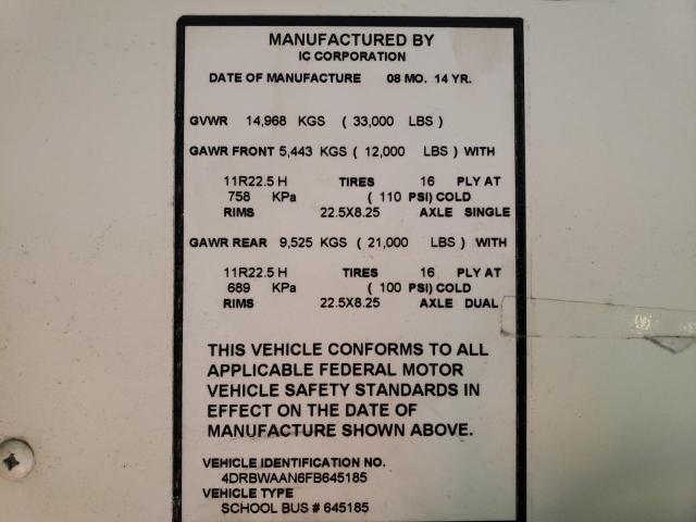 Продаж на аукціоні авто 2015 Ic Corporation Re Series School, vin: 4DRBWAAN6FB645185, номер лоту: 85951285