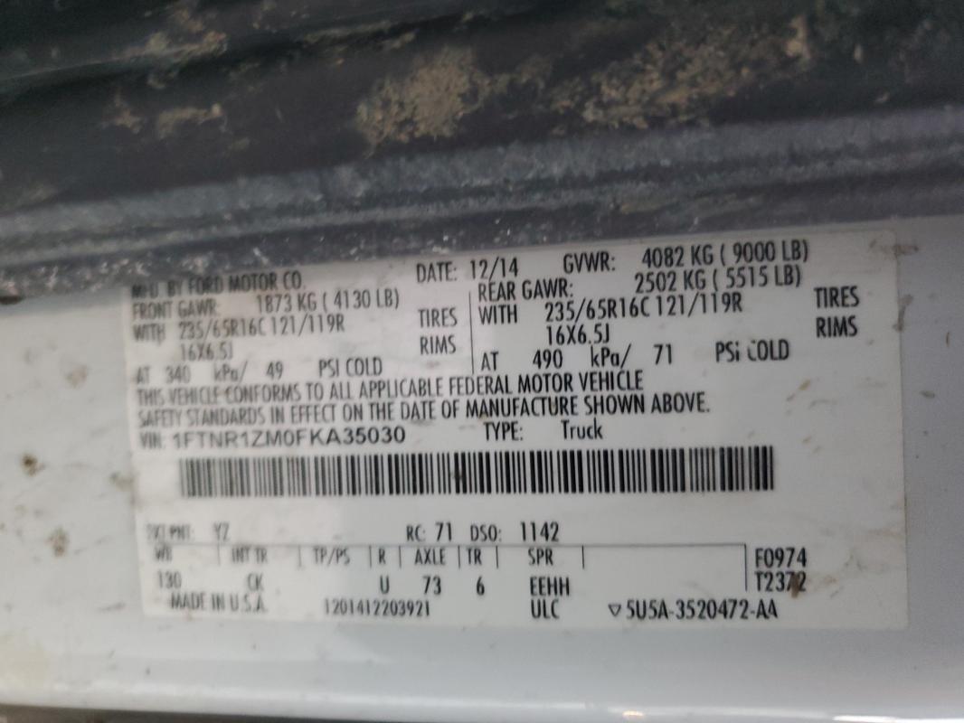 Продаж на аукціоні авто 2015 Ford Transit Cargo Van T-, vin: 1FTNR1ZM0FKA35030, номер лоту: 82493025