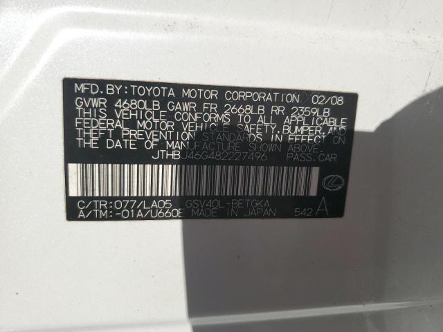 Aukcja sprzedaży 2008 Lexus Es 350, vin: JTHBJ46G482227496, numer aukcji: 86308285