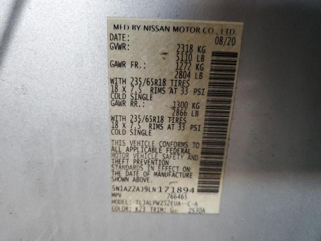 87062685 :رقم المزاد ، 5N1AZ2AJ9LN171894 vin ، 2020 Nissan Murano S مزاد بيع