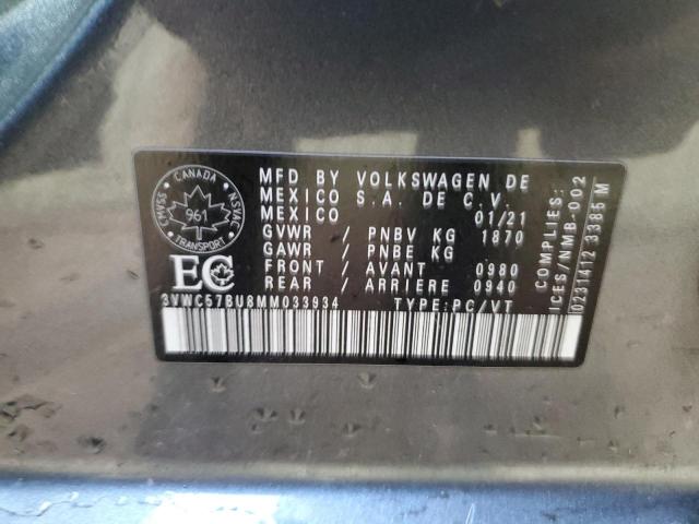 Aukcja sprzedaży 2021 Volkswagen Jetta, vin: 3VWC57BU8MM033934, numer aukcji: 87373645
