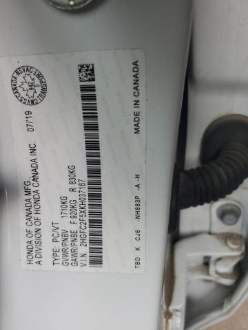 89453775 :رقم المزاد ، 2HGFC2F5XKH037167 vin ، 2019 Honda Civic مزاد بيع