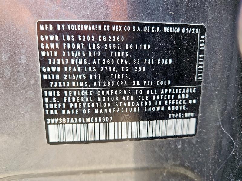 Продажа на аукционе авто 2020 Volkswagen Tiguan, vin: 3VV3B7AX0LM096307, номер лота: 82325245