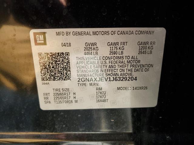 Aukcja sprzedaży 2018 Chevrolet Equinox Lt, vin: 2GNAXJEV1J6329204, numer aukcji: 82599755