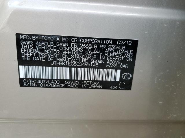 2012 Lexus Es 350 მანქანა იყიდება აუქციონზე, vin: JTHBK1EG8C2495148, აუქციონის ნომერი: 90340605