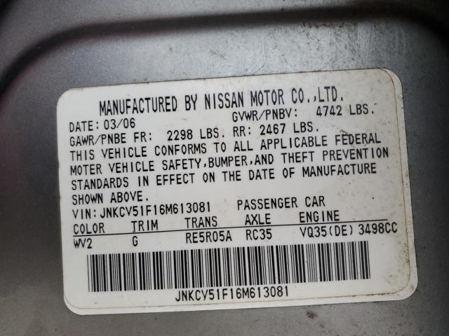 Aukcja sprzedaży 2006 Infiniti G35, vin: JNKCV51F16M613081, numer aukcji: 90877475