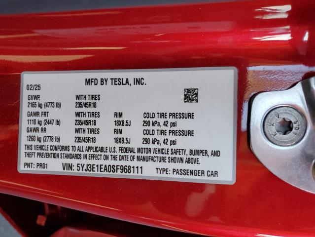 Aukcja sprzedaży 2025 Tesla Model 3, vin: 5YJ3E1EA0SF968111, numer aukcji: 86763645