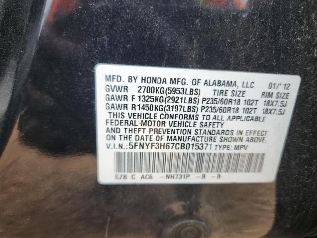 2012 Honda Pilot Exl მანქანა იყიდება აუქციონზე, vin: 5FNYF3H67CB015371, აუქციონის ნომერი: 84610885