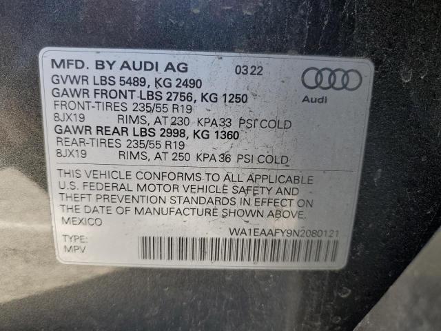 Продажа на аукционе авто 2022 Audi Q5 Premium, vin: WA1EAAFY9N2080121, номер лота: 86652255