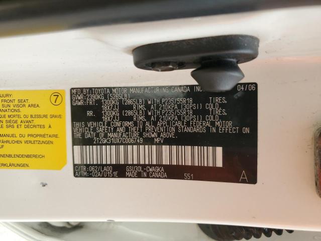 84831485 :رقم المزاد ، 2T2GK31UX7C006749 vin ، 2007 Lexus Rx مزاد بيع