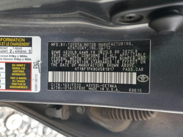 85835175 :رقم المزاد ، 4T1BF1FK9CU581917 vin ، 2012 Toyota Camry Base مزاد بيع