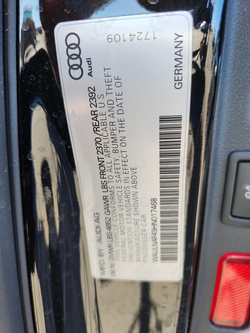 Aukcja sprzedaży 2017 Audi A4, vin: WAULNAF49HN017468, numer aukcji: 87264645