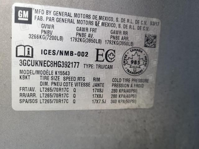 Продажа на аукционе авто 2017 Chevrolet Silverado, vin: 3GCUKNEC8HG392177, номер лота: 89812035