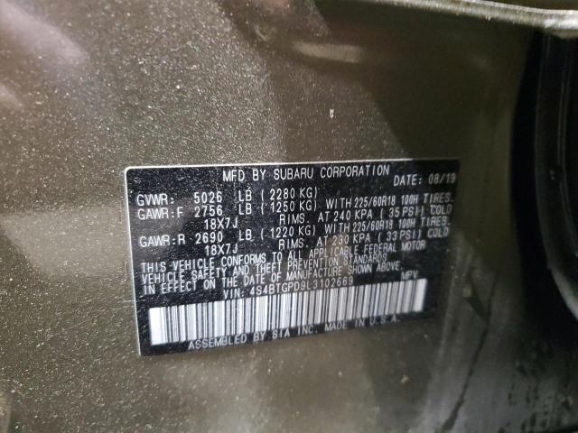 2020 Subaru Outback To მანქანა იყიდება აუქციონზე, vin: 4S4BTGPD9L3102669, აუქციონის ნომერი: 89505895