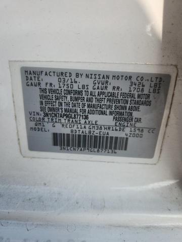 89478175 :رقم المزاد ، 3N1CN7AP9GL877136 vin ، 2016 Nissan Versa S مزاد بيع