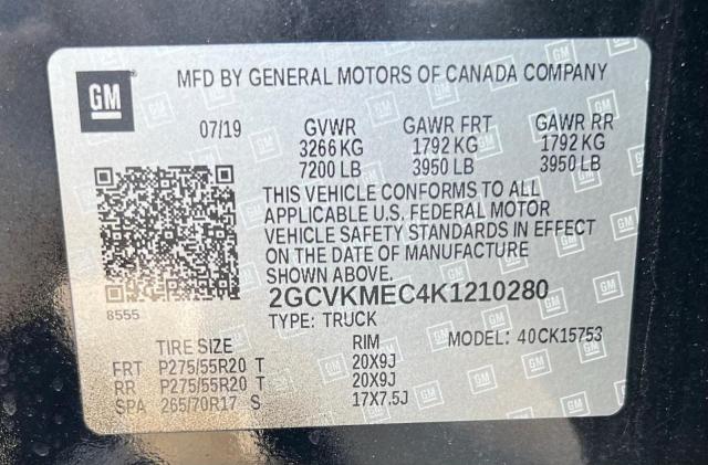 2019 Chevrolet Silverado მანქანა იყიდება აუქციონზე, vin: 2GCVKMEC4K1210280, აუქციონის ნომერი: 85596925