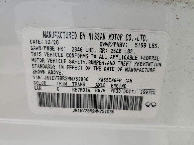 Aukcja sprzedaży 2021 Infiniti Q50 Luxe, vin: JN1EV7BR2MM752036, numer aukcji: 85521705