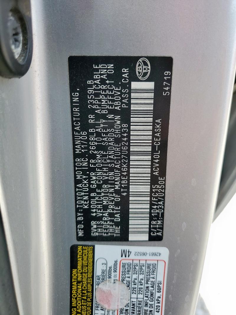84652815 :رقم المزاد ، 4T1BE46K27U624438 vin ، 2007 Toyota Camry Ce مزاد بيع