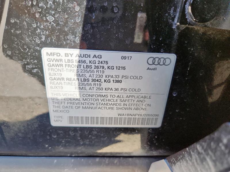 2018 Audi Q5 მანქანა იყიდება აუქციონზე, vin: WA1BNAFY8J2055096, აუქციონის ნომერი: 86154615