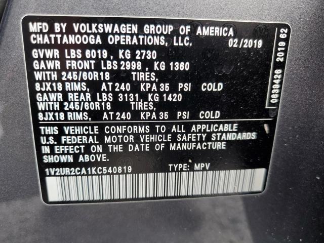 2019 Volkswagen Atlas Se მანქანა იყიდება აუქციონზე, vin: 1V2UR2CA1KC540819, აუქციონის ნომერი: 94600735