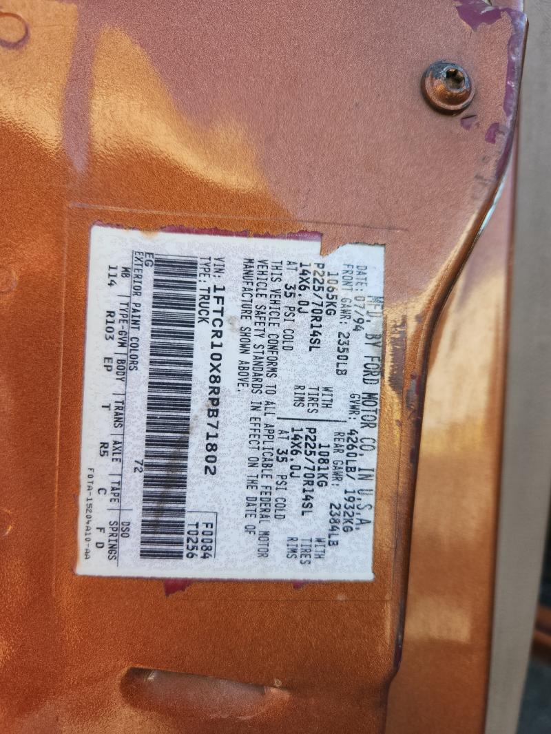 1994 Ford Ranger მანქანა იყიდება აუქციონზე, vin: 1FTCR10X8RPB71802, აუქციონის ნომერი: 86489175