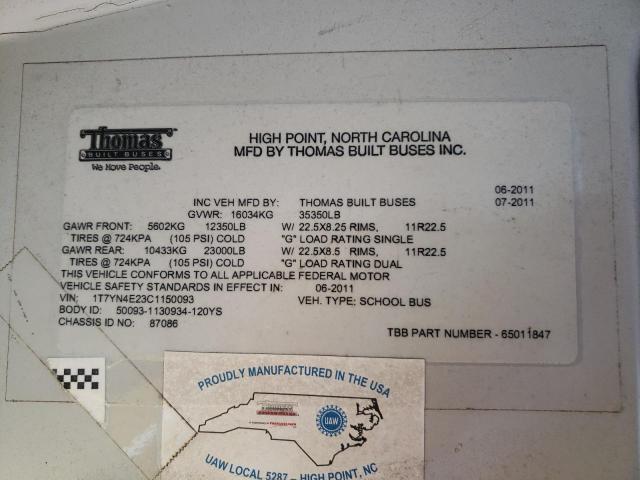 Aukcja sprzedaży 2012 Thomas Saf-t-liner Hdx, vin: 1T7YN4E23C1150093, numer aukcji: 84473995