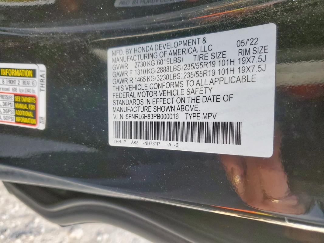 Aukcja sprzedaży 2023 Honda Odyssey, vin: 5FNRL6H83PB000016, numer aukcji: 85396695
