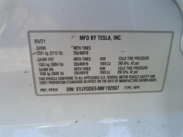 Aukcja sprzedaży 2021 Tesla Model Y, vin: 5YJYGDEE4MF192007, numer aukcji: 82288615