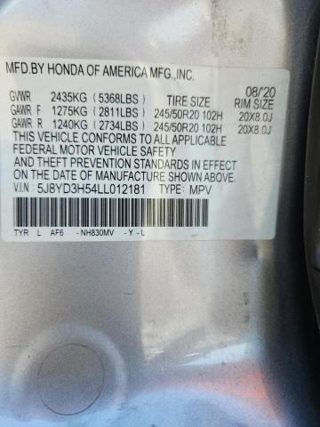 86106065 :رقم المزاد ، 5J8YD3H54LL012181 vin ، 2020 Acura Mdx مزاد بيع