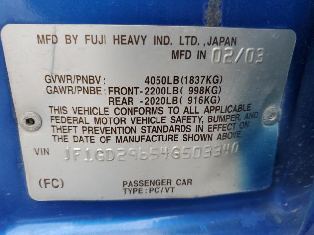 Aukcja sprzedaży 2004 Subaru Impreza Wr, vin: JF1GD29654G503340, numer aukcji: 87124005
