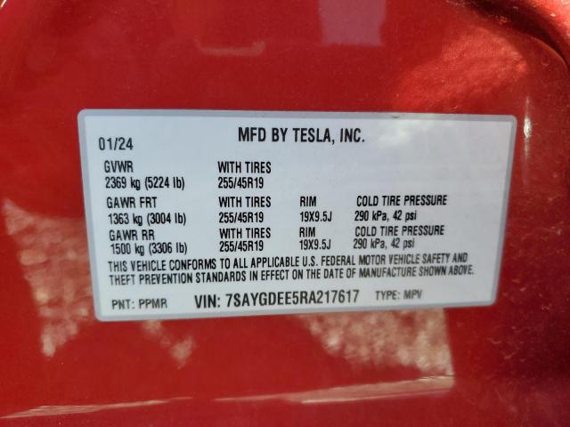 Aukcja sprzedaży 2024 Tesla Model Y, vin: 7SAYGDEE5RA217617, numer aukcji: 91006065