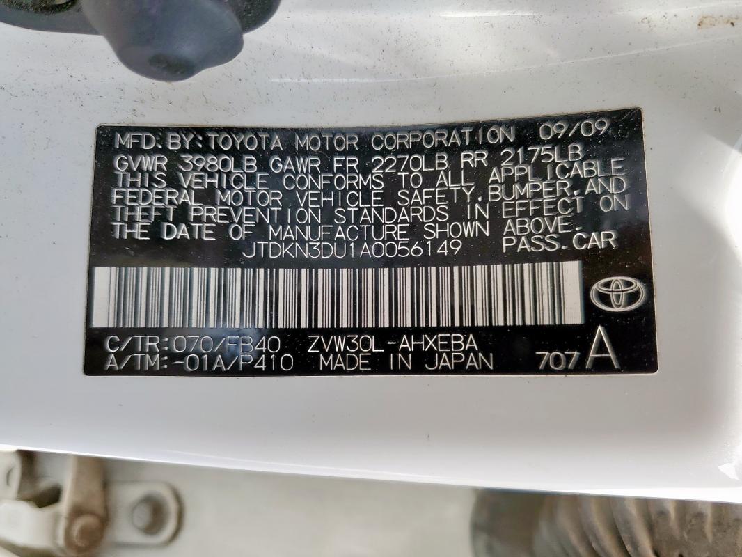 82278995 :رقم المزاد ، JTDKN3DU1A0056149 vin ، 2010 Toyota Prius مزاد بيع