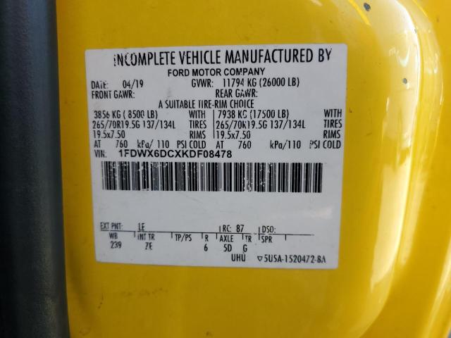 89993085 :رقم المزاد ، 1FDWX6DCXKDF08478 vin ، 2019 Ford F650 Super مزاد بيع