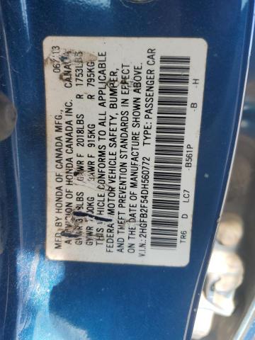 Aukcja sprzedaży 2013 Honda Civic Lx, vin: 2HGFB2F54DH560772, numer aukcji: 87386395