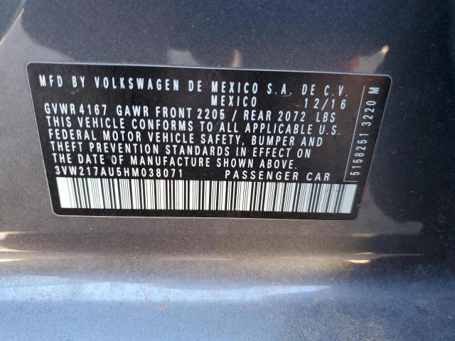 Продаж на аукціоні авто 2017 Volkswagen Golf S, vin: 3VW217AU5HM038071, номер лоту: 90711525