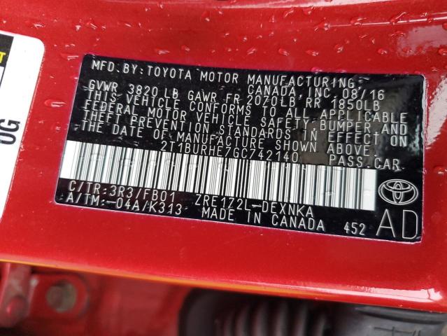 Продажа на аукционе авто 2016 Toyota Corolla, vin: 2T1BURHE7GC742140, номер лота: 90808885