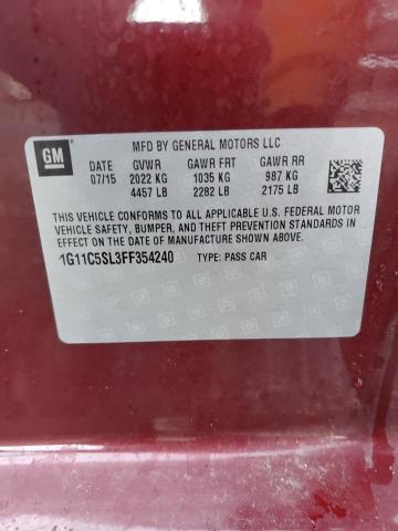 89852235 :رقم المزاد ، 1G11C5SL3FF354240 vin ، 2015 Chevrolet Malibu 1lt مزاد بيع