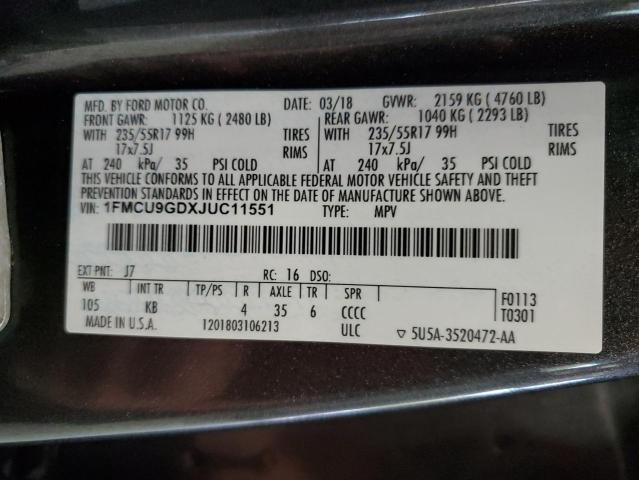 85585125 :رقم المزاد ، 1FMCU9GDXJUC11551 vin ، 2018 Ford Escape Se مزاد بيع