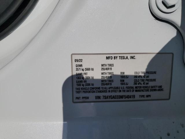2022 Tesla Model Y მანქანა იყიდება აუქციონზე, vin: 7SAYGAEE0NF540419, აუქციონის ნომერი: 87095735