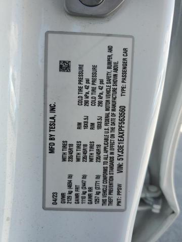 87079625 :رقم المزاد ، 5YJ3E1EAXPF563560 vin ، 2023 Tesla Model 3 مزاد بيع
