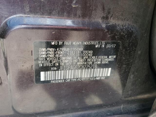 2012 Subaru Impreza Li მანქანა იყიდება აუქციონზე, vin: JF1GPAG62CH225218, აუქციონის ნომერი: 85750685