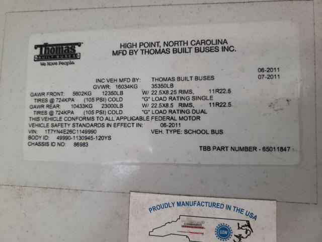 Aukcja sprzedaży 2012 Thomas Saf-t-liner Hdx, vin: 1T7YN4E26C1149990, numer aukcji: 84474175