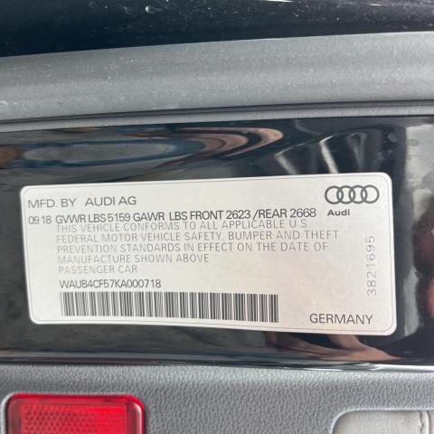 2019 Audi S5 Premium მანქანა იყიდება აუქციონზე, vin: WAUB4CF57KA000718, აუქციონის ნომერი: 90543055