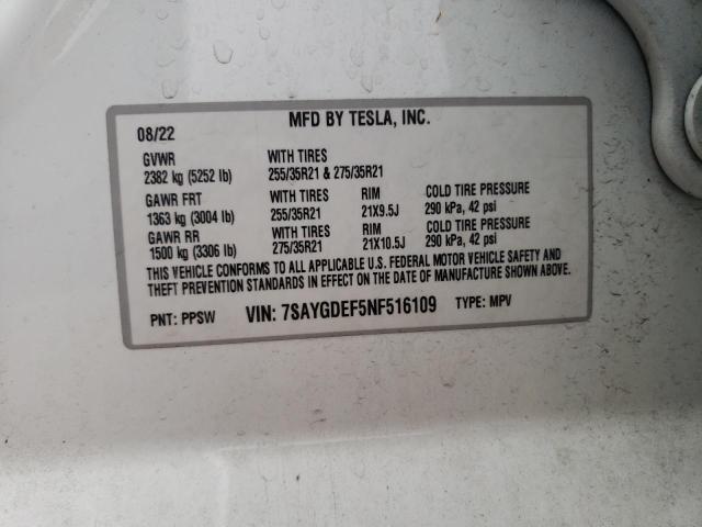 Продаж на аукціоні авто 2022 Tesla Model Y, vin: 7SAYGDEF5NF516109, номер лоту: 86527895