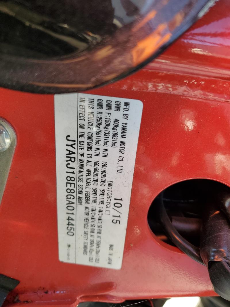 Продаж на аукціоні авто 2016 Yamaha Fz6, vin: JYARJ18E8GA014450, номер лоту: 87465645