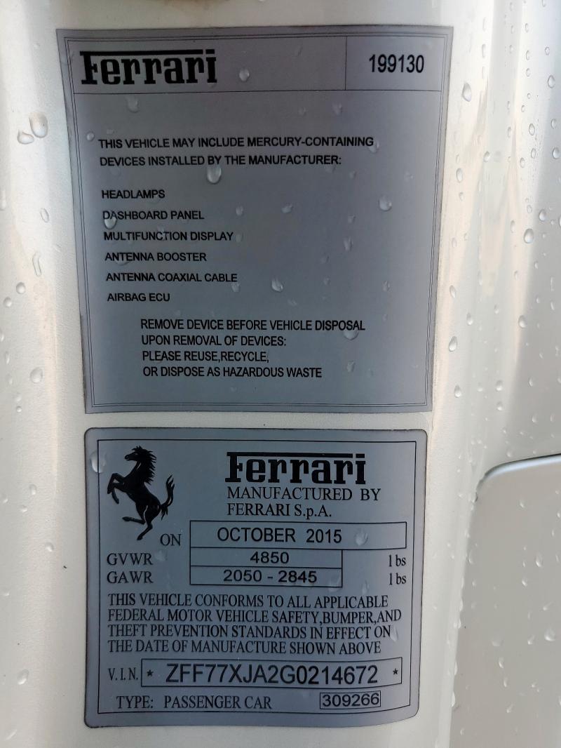 Aukcja sprzedaży 2016 Ferrari California, vin: ZFF77XJA2G0214672, numer aukcji: 86607555